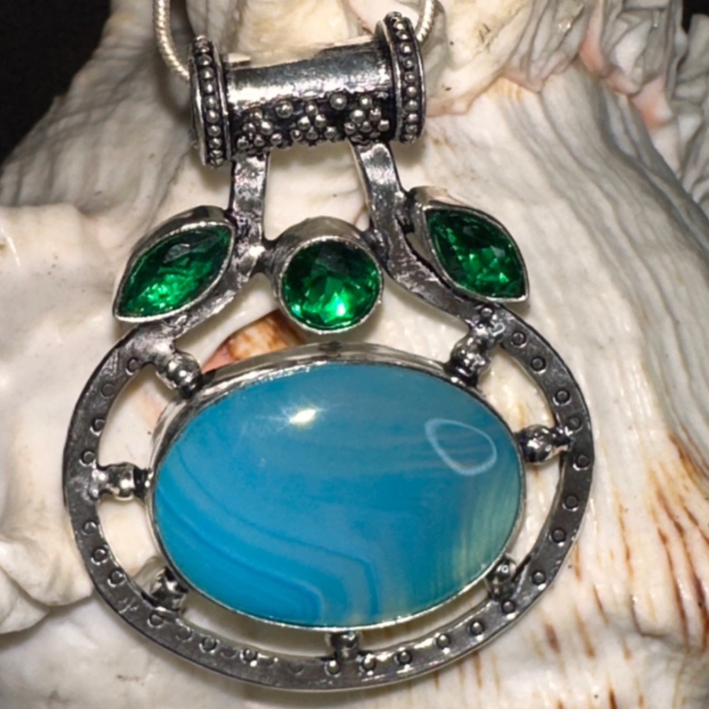 Sale - Botswana agate + Green Quartz Handcrafted unique Pendant